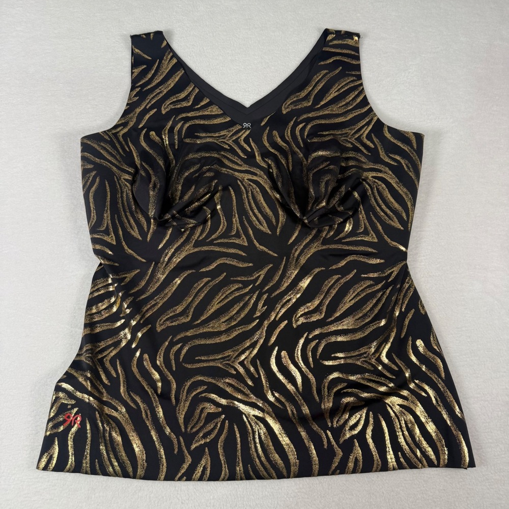 Ruby Ribbon Gilded Tiger V-Neck Tank Size 50 Black Gold Metallic Animal Top